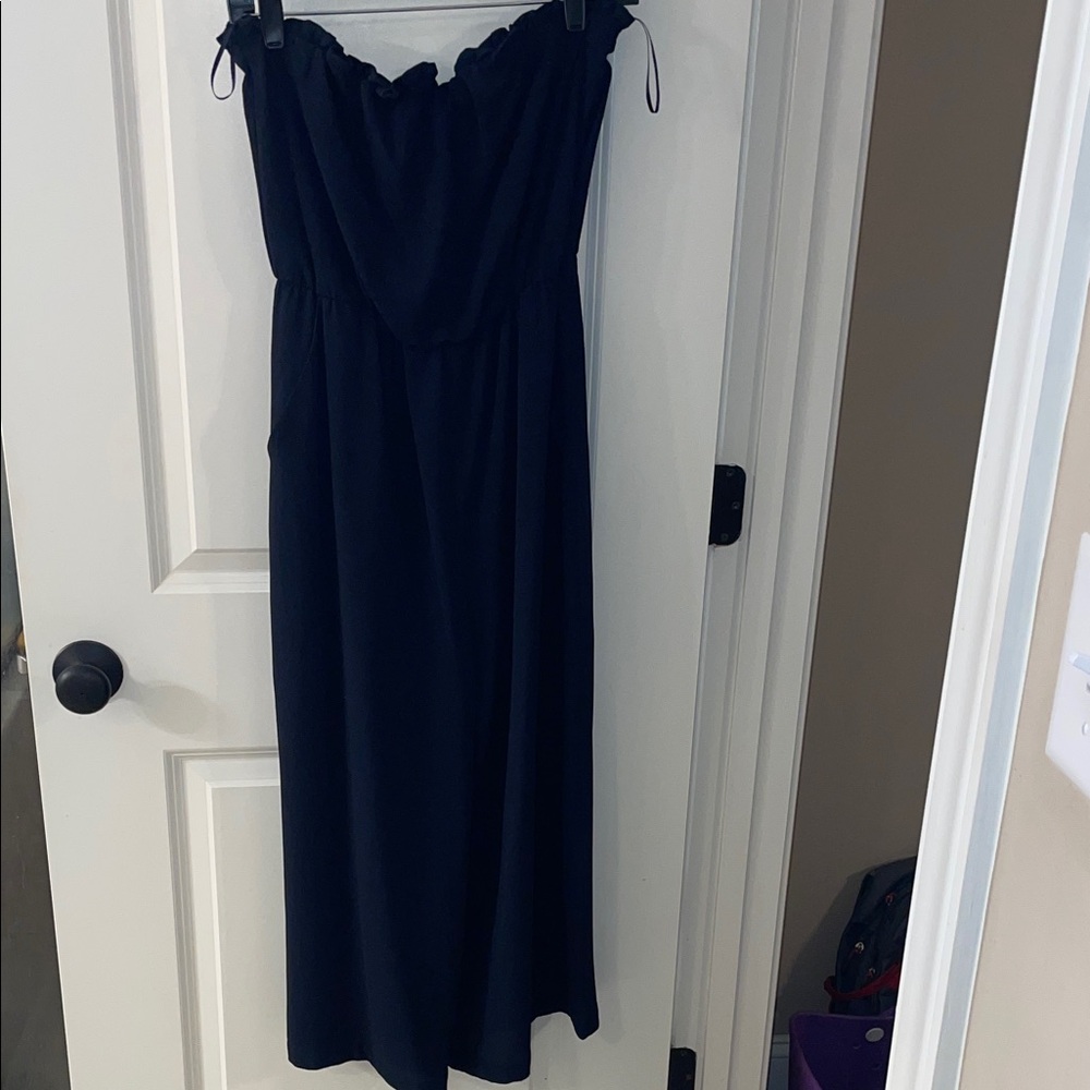 Strapless Navy Jumpsuit cropped pant